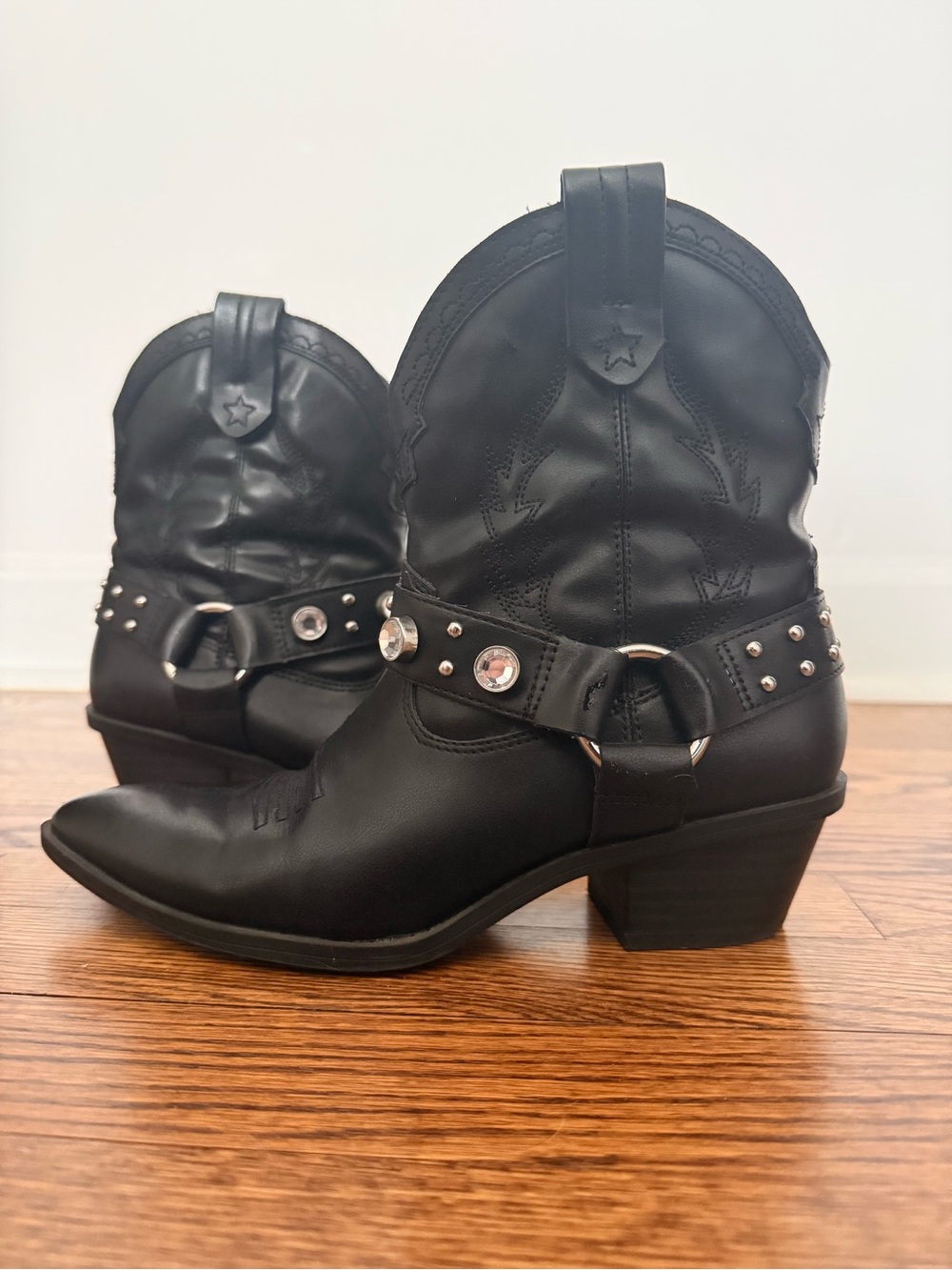 Bershka Black Studded Western Harness Booties
